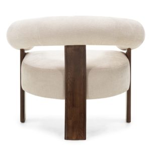 Fotel wypoczynkowy Kokei jasnobeżowy, obłe kształty, orzech