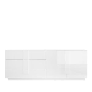 Komoda z szufladami i drzwiami biała wysoki połysk 241 cm Sorelle
