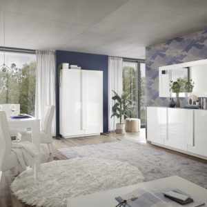 Komoda wysoka z drzwiami biała wysoki połysk 120 cm Sorelle