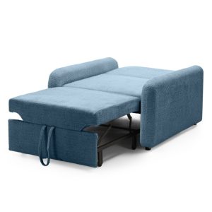 Sofa z funkcją spania Luno, niebieska, boucle, obłe kształty
