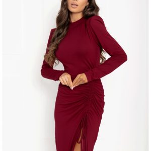 Sukienka maxi z marszczeniem z wiskozy IDRIL - bordowa