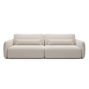 Sofa rozkładana Mossa Big z 2 pojemnikami, obłe kształty, jasnobeżowa