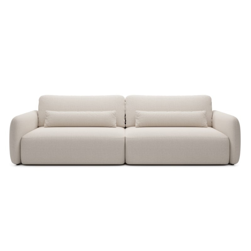 Sofa rozkładana Mossa Big z 2 pojemnikami, obłe kształty, jasnobeżowa