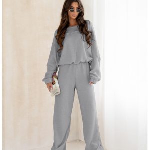 Komplet dzianinowy z szerokimi spodniami MILENA - szary