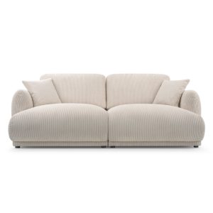 Sofa do salonu Chacco, jasnobeżowa, sztruks, obłe kształty