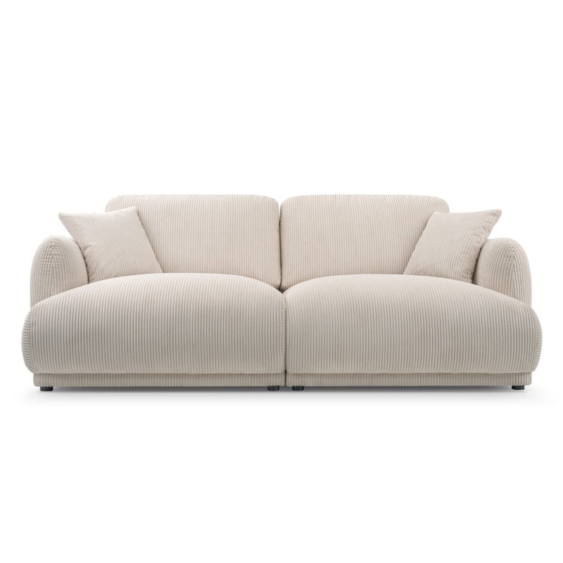 Sofa do salonu Chacco, jasnobeżowa, sztruks, obłe kształty