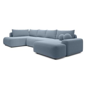 Narożnik rozkładany Loop U2 z pojemnikiem prawostronny, niebieski, boucle