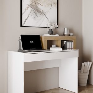 Biurko z regałemi białe / dąb Cadiz wysoki połysk / mat 138 cm Verden