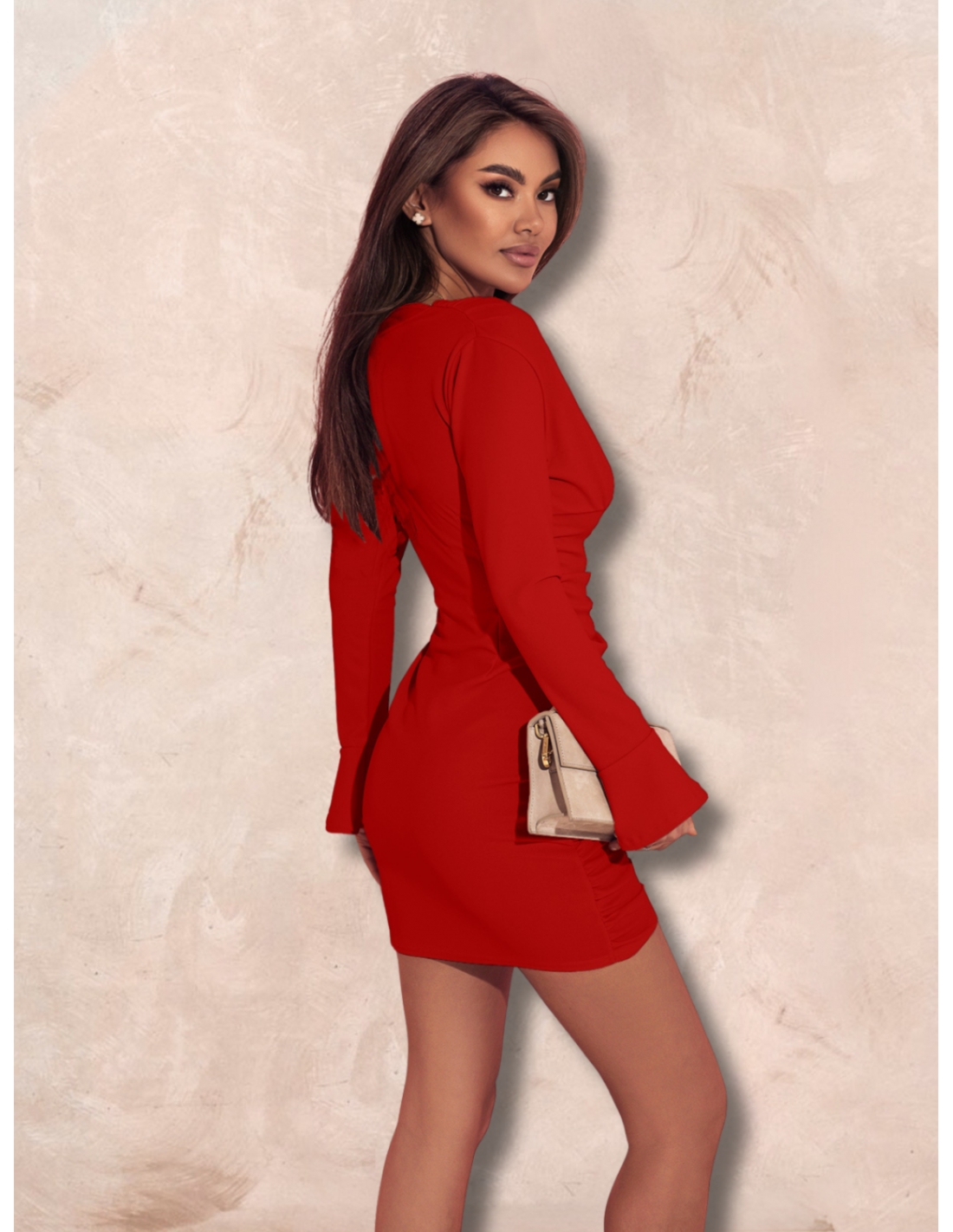 Dopasowana sukienka z marszczeniem AKANE - czerwona