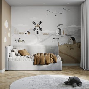 Łóżko tapicerowane szare 90x200 cm Happy