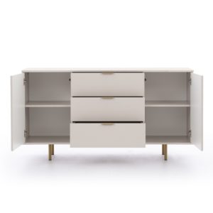Komoda dwudrzwiowa z szufladami Nubia, ryflowana, beżowa/złote nóżki