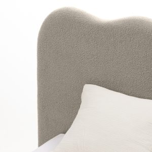 Łóżko tapicerowane 160x200 cm Tulla, ze stelażem i pojemnikiem, brązowoszare, boucle, falowane