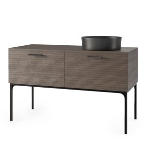 Zestaw szafka z umywalką La Purete 120 cm, ryflowany, orzech/czarny