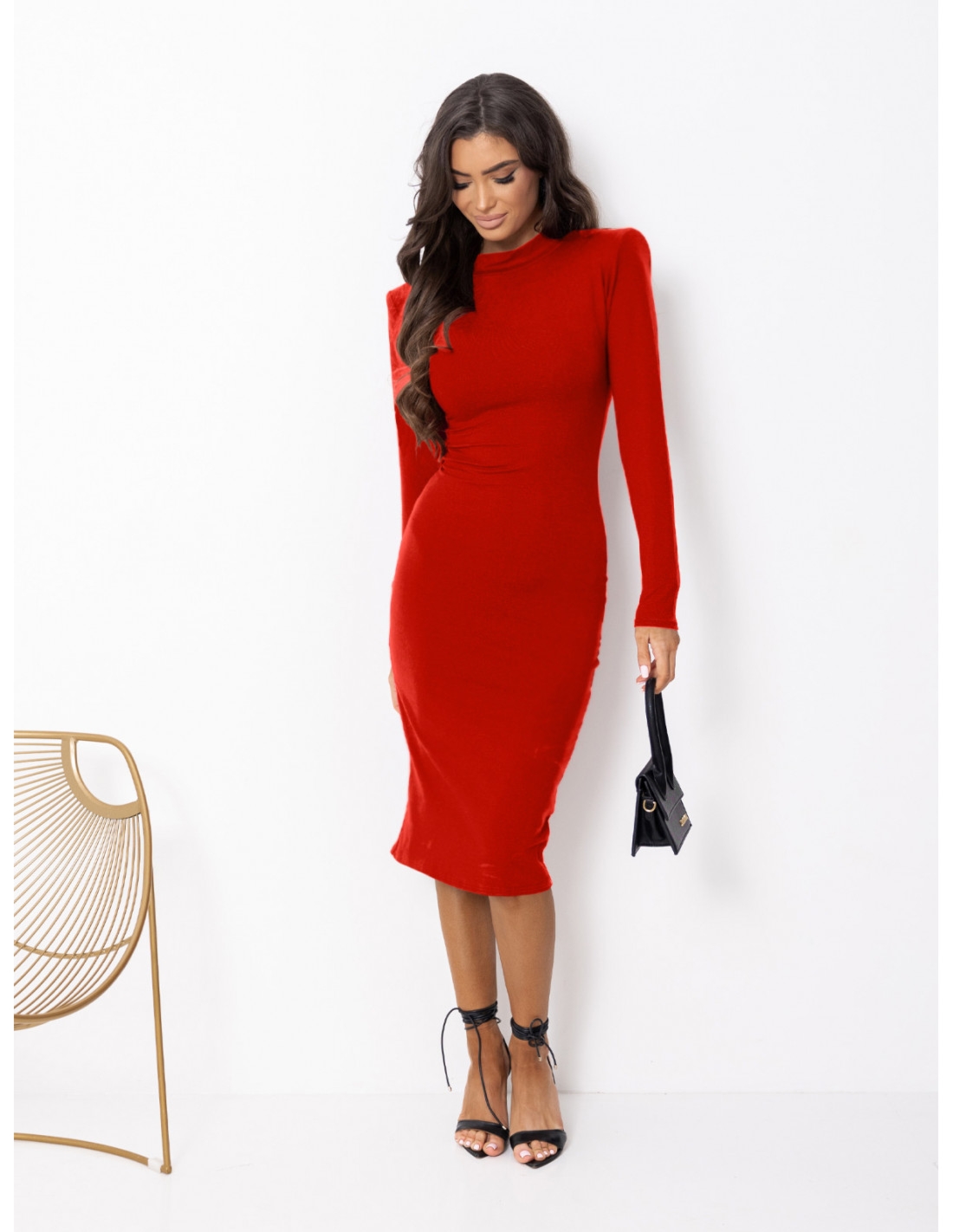 Dopasowana sukienka midi z wiskozy AFFI - czerwona
