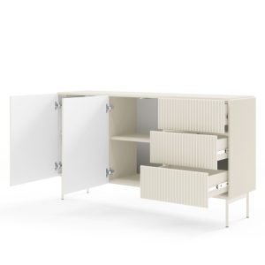 Komoda dwudrzwiowa z szufladami Muti 147 cm, kaszmirowa, ryflowana