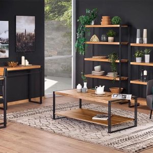 Regał loftowy dąb złoty / czarny mat 100 x 30 x 120 cm Boliver