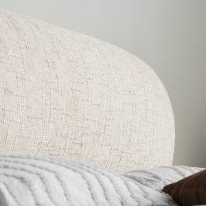 Łóżko tapicerowane Avola 160x200 cm, ze stelażem i pojemnikiem, jasnobeżowe, zaokrąglone