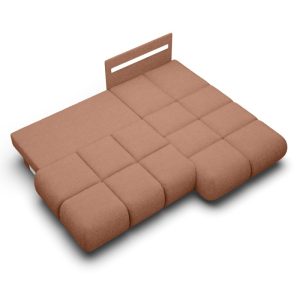 Narożnik rozkładany Milo z pojemnikiem, prawostronny, miedziany, boucle, obłe kształty