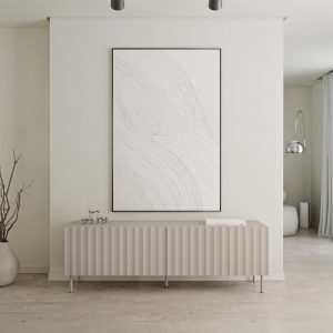 Szafka RTV Averla, szarobeżowa, ryflowana