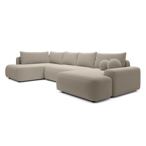 Narożnik rozkładany Loop U2 z pojemnikiem prawostronny, jasnobeżowy, boucle