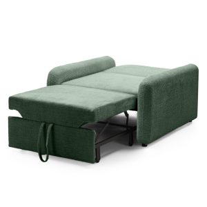 Sofa z funkcją spania Luno, ciemnozielona, boucle, obłe kształty