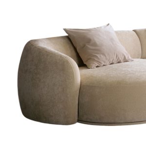 Narożnik modułowy Nobo, puf z blatem, zaokrąglony, jasnobeżowy, Orzech Warmia, lewostronny