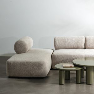 Narożnik modułowy Moso 250 cm, beżowy, lewostronny, zaokrąglony