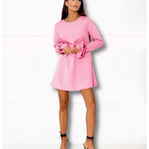 Sukienka trapezowa z ozdobnymi rękawami MANITA - pudrowy róż