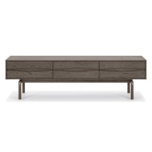 Szafka RTV Quadri z szufladami, lite drewno dębowe, fornir, brąz espresso