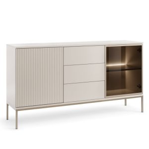 Komoda Sento z frezowanym frontem, szufladami i oświetleniem LED, kaszmirowa