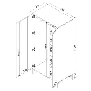 Szafa dwudrzwiowa dąb artisan / czarny mat 90 x 184 cm Arden