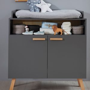 Komoda z przewijakiem Dreamland, szary mat, lite drewno bukowe
