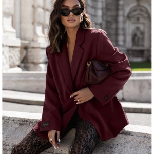 Stylowa marynarka oversize NEMERIA - bordowa