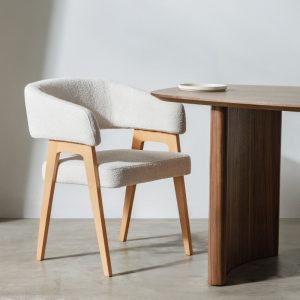 Krzesło tapicerowane Kobe, boucle, jasnobeżowe/buk