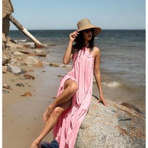 Wiskozowa sukienka maxi SORENZA - pudrowy róż