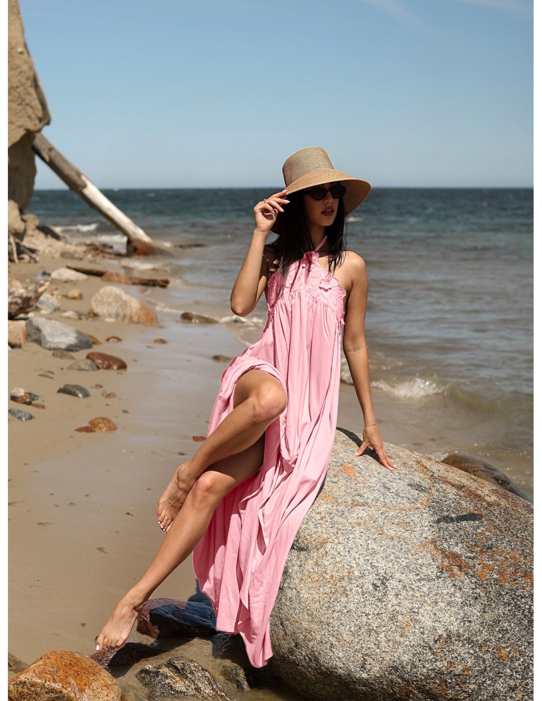 Wiskozowa sukienka maxi SORENZA - pudrowy róż