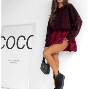 Spódnica mini bombka z szeroką gumą SALUD - bordowa