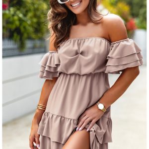 Rozkloszowana sukienka hiszpanka - MALAGA - mocha mousse