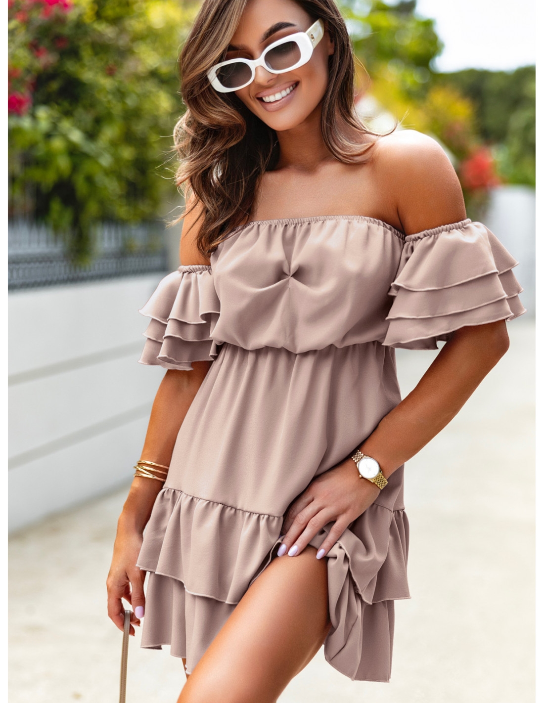 Rozkloszowana sukienka hiszpanka - MALAGA - mocha mousse