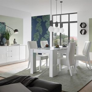 Komoda z szufladami i drzwiami biała wysoki połysk 210 cm Pure