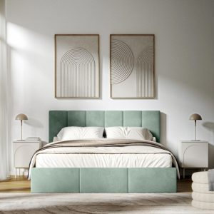 Łóżko tapicerowane Simple 160x200 cm z pojemnikiem, welurowe, miętowe