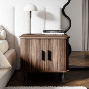 Szafka nocna Gliss, zaokrąglona, lamele, orzech ciemny