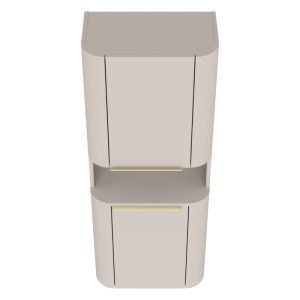 Szafka łazienkowa, słupek Bassa kaszmirowy, złote uchwyty, zaokrąglony