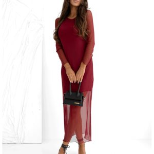 Stylowa sukienka maxi z siateczki GIOVANNA - bordowa