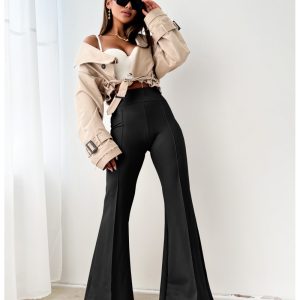 Dopasowane spodnie dzwony modelujące MERRY - czarne