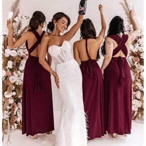 Sukienka maxi wiązana na wiele sposobów - ELSA - bordowa