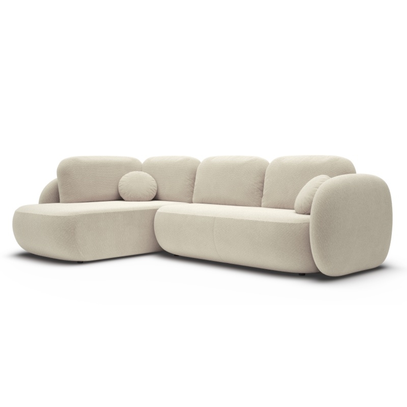 Narożnik rozkładany Olio ll z pojemnikiem, lewostronny, beżowy, obłe kształty