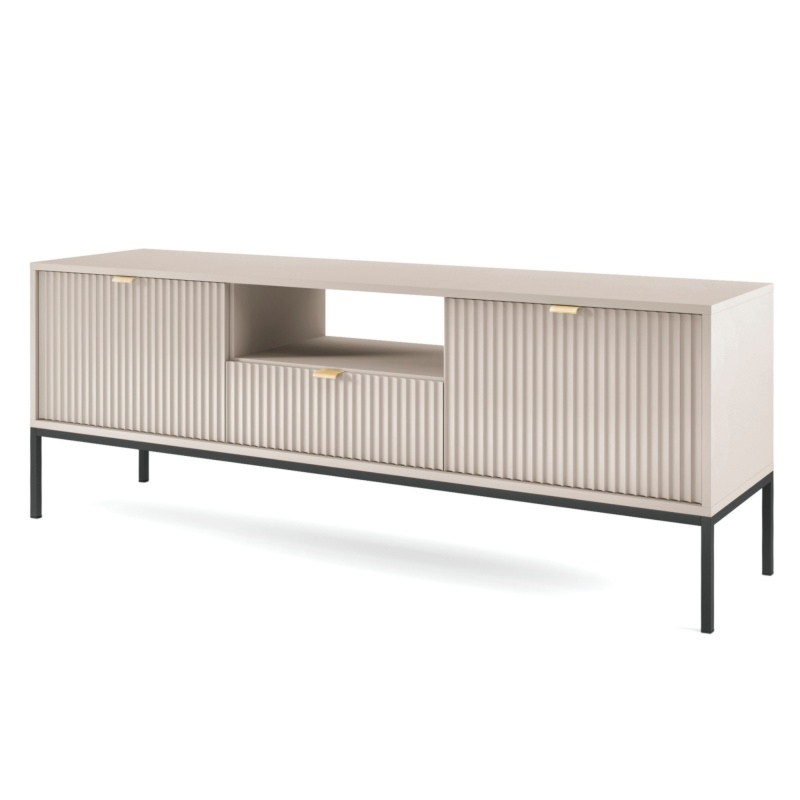 Szafka RTV Nova Kaszmir, kaszmirowa/czarne nogi, ryflowana