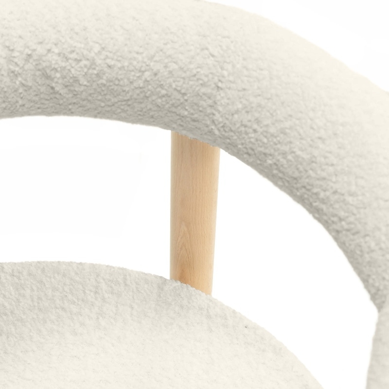 Krzesło tapicerowane Muffy, jasnobeżowe/drewno bukowe, boucle, zaokrąglone