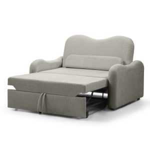 Sofa z funkcją spania Foldi, brązowoszara, boucle, obłe kształty